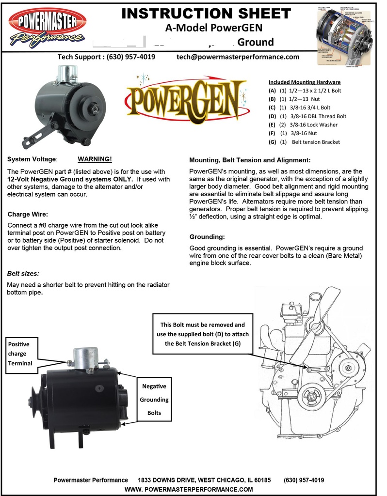 POWERGEN ALTERNATOR 1928-31 BLACK 12 VOLT MODEL A 60AMP use HD wire - 5/8" belt