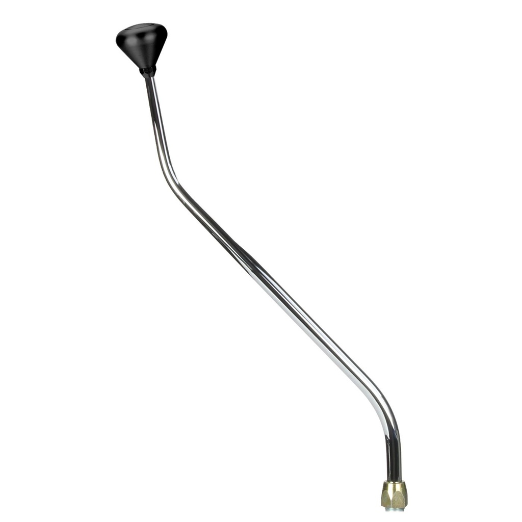 LOKAR SHIFTER FORD C6 23" NOSTALGIA DOUBLE BEND CHROME STICK, CASE MOUNT, BLACK KNOB