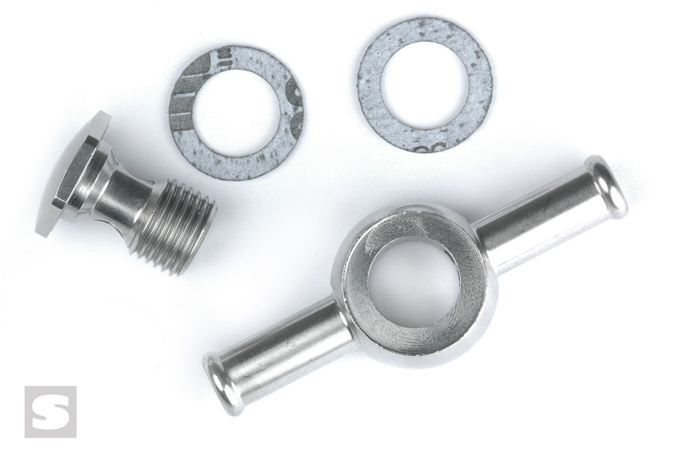 BANJO FITTING- DOUBLE STAINLESS GENUINE 97 WITH BOLT - 2 GASKETS