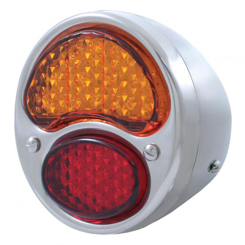 L-E-D TAIL LAMP- RIGHT / ALL STAINLESS WITH  RED/AMBER LENS / 6 VOLT / 1928-31