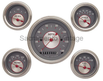 SILVER SERIES GAUGE SET (5) STAINLESS/SILVER/GM SENDERS