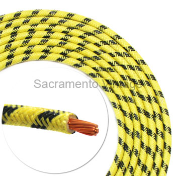 [17668] 10 GA YELLOW W/3 BLACK VINTAGE WIRE 10 FT ROLL