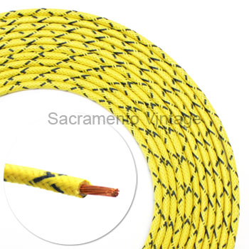[17643] 14 GA YELLOW W/1 BLACK CROSSED VINTAGE WIRE 16 FT ROLL