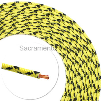 [17644] 14 GA YELLOW W/2 BLACK CROSSED VINTAGE WIRE 16 FT ROLL