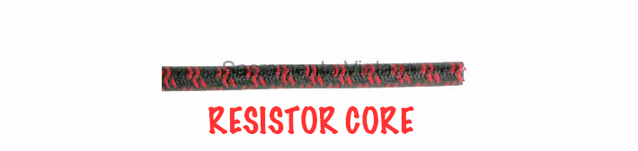 [7M-042-RC] 7MM RESISTOR CORE CLOTH COVERED PLUG WIRE BLACK W/ RED TRACERS