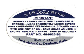 [05909] AIR CLEANER DECAL-OIL BATH 1935-40