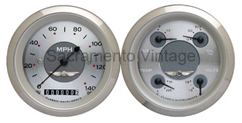 [13034-Q2] ALL AMERICAN QUAD/SPEEDO SET CURVED LENS/STAINLESS/SILVER GM SENDERS