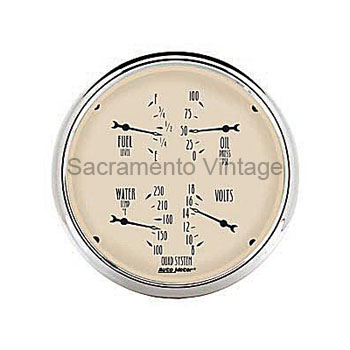 [AM1810] ANTIQUE BEIGE QUAD GAUGE 5 IN. FUEL/OIL/WATER/VOLTS by AUTO METER