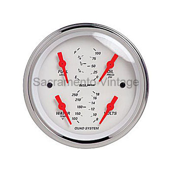[AM1312] ARTIC WHITE QUAD GAUGE 3 3/8 (E) FUEL/OIL/WATER/VOLTS by AUTO METER