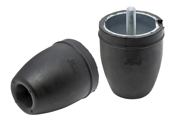 [05081-1-0] AXLE BUMPERS- FRONT CONE SHAPE 1939-40 CAR & PU FORD SCRIPT (SET OF 2)