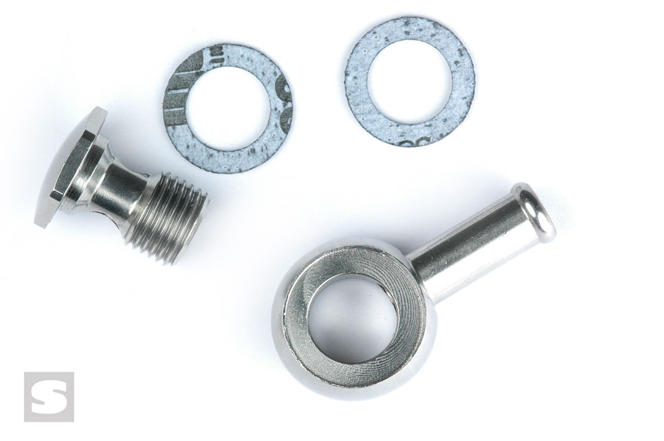 [05897-66] BANJO FITTING SINGLE- STAINLESS GENUINE 97 WITH BOLT - 2 GASKETS