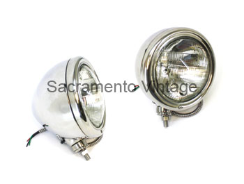 [13200-5] BIG DIETZ STYLE HEADLAMPS W/ SEALED BEAM - s/s 12v 7.5 X 8.5 DEEP