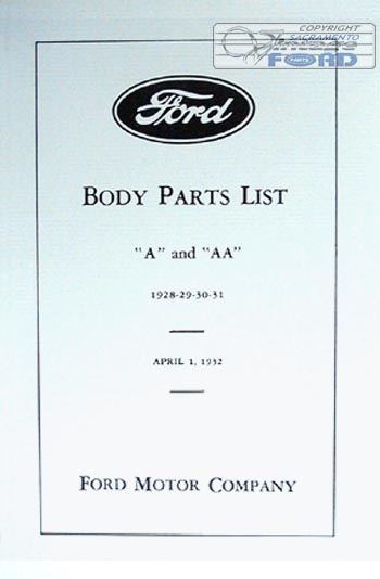 [09108] BOOK- A and AA BODY PARTS LIST