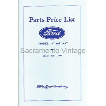 [09107] BOOK- MODEL A PARTS PRICE LIST 1928-31