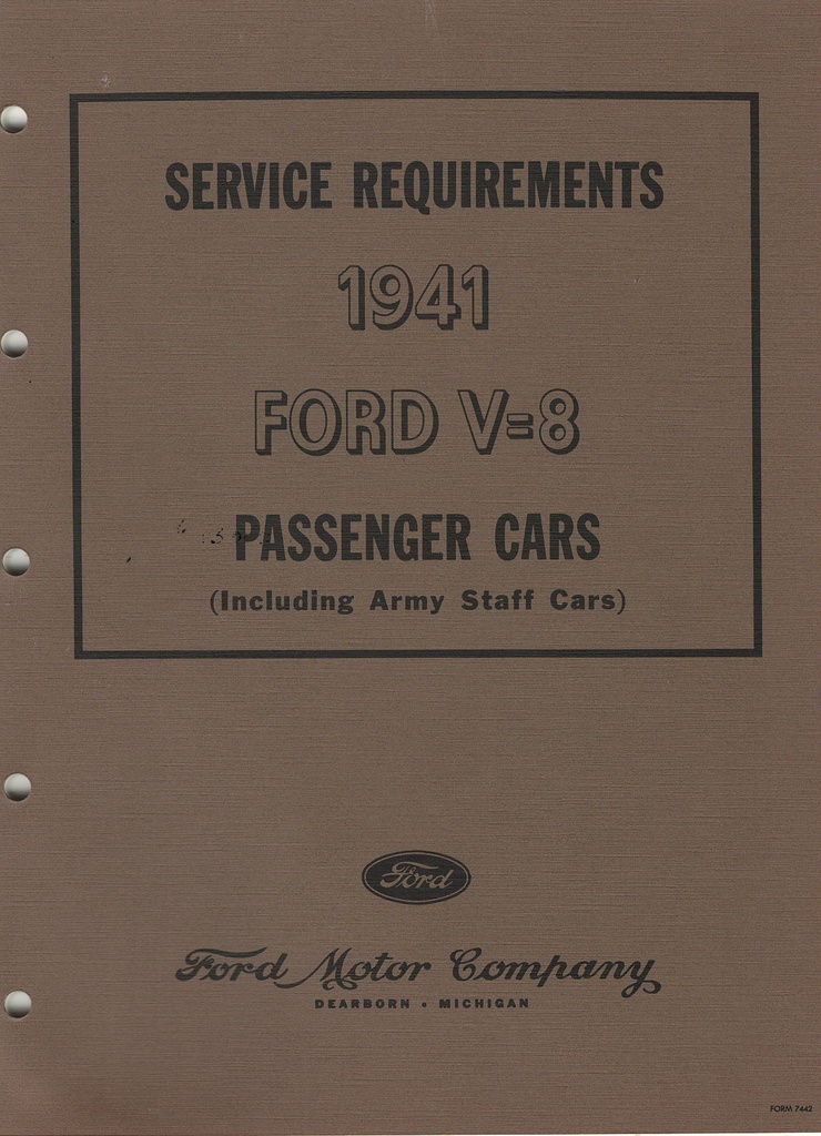 [09235-41] BOOK- SERVICE REQUIREMENTS 1941 FORD V8 PASSENGER AND ARMY STAFF CARS