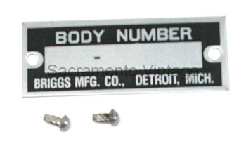 [00662-7] BRIGGS BODY DATA PLATE- zinc SHOW