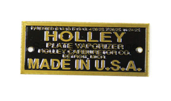 [03758-5] CARBURETOR DATA PLATE- VAPORIZOR HOLLEY 1926-27