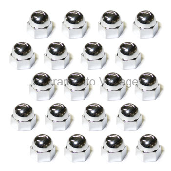[05361-20] CHROME ACORN NUT COVER SET (20) INTAKE MANIFOLD 1932-48