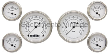 [13029-6] CLASSIC WHITE GAUGE SET (6) STAINLESS/WHITE WITH GM SENDERS