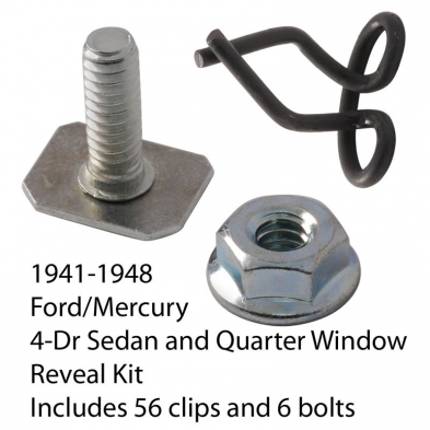 [06772-3] TRIM CLIP & BOLT SET- DOOR GLASS & QUARTER WINDOWS - STRAIGHT- FORDOR SEDAN 1941-48