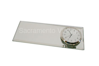[01191-0] CLOCK MIRROR- FORD SCRIPT STEM WOUND WITH BEVELED GLASS - BLACK FACE