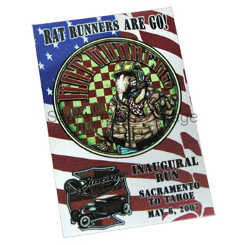 [02860-4] DASH PLAQUE- AARON HAGAR RAT RUNNER GARAGE w/ RAT and FLAG 2.5" x 3.5"