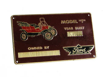 [04474] DATA PLATE- OWNERS 1909-27 HAS WINGED FORD LOGO