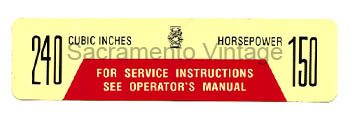 [09350-9] DECAL 240/150 HP 1965-67