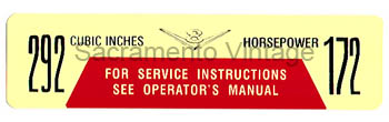 [09350-5] DECAL 292/172 HP 1958-60