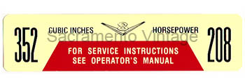 [09350-8] DECAL- AIR CLEANER 352/208 HP 1965-67