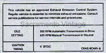 [09352-22] DECAL-EMISSION 289/302/360/390 AT/MT 1968