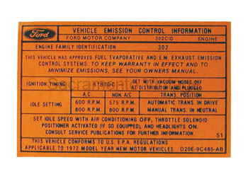 [09352-34] DECAL-EMISSION 302 2V AT/MT 1972