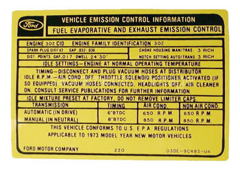 [09352-35] DECAL-EMISSION 302 2V AT/MT 1973