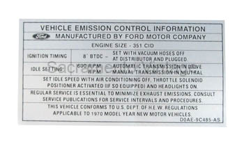 [09352-30] DECAL-EMISSION 351 4V AT/MT 1970 AFTER 01-1