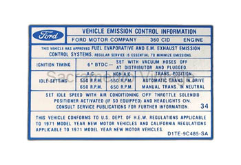 [09352-33] DECAL EMISSION 360 AT/MT 1971