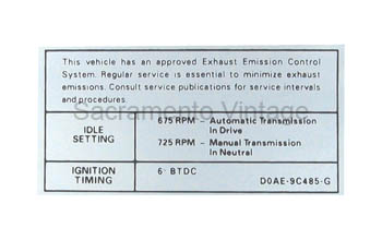 [09352-31] DECAL-EMISSION 390 2V AT/MT 1970 BEFORE 10-1
