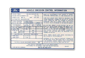 [09352-40] DECAL-EMISSION 390 A/T 1976
