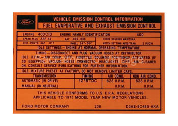 [09352-36] DECAL-EMISSION 400 2V A/T 1973