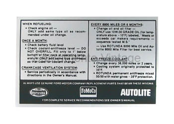 [09362-12] DECAL-SERVICE SPECIFICATON 1967-69