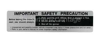 [09360-33] DECAL-SUN VISOR SAFETY PRECAUTION 1967-69