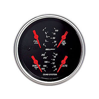 [AM1412] DESIGNER BLACK QUAD GAUGE 3 3/8 IN. FUEL/OIL/WATER/VOLTS by AUTO METER