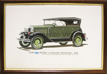 [09618-35B-F] FRAMED PRINT- 1930 DELUXE PHAETON  12" X 18" KEWANEE GREEN