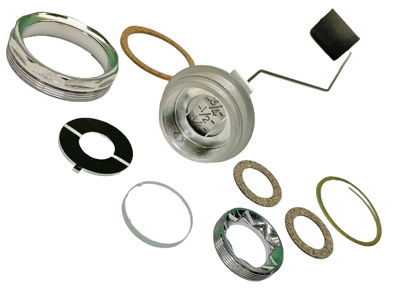 [00494-1-6] GAS GAUGE ASSEMBLY-  W/ C-H-R-O-M-E PLATED NUTS & GAS RESISTANT NITROPHYL FLOAT  USA 1928-31