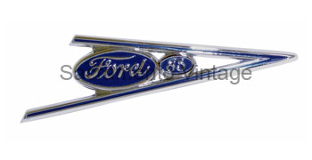 [05799-3] LAZY V8 EMBLEM ON GRILLE- STAINLESS STEEL W/ BLUE BACKGROUND PASSENGER 1937