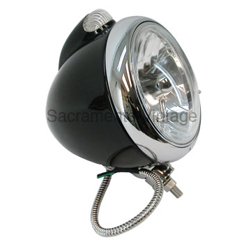 [13200-14] GUIDE STYLE HEADLAMP HALOGEN GLOSS BLACK,CHROME RIM, CLEAR LENS