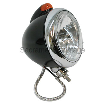 [13200-16] GUIDE STYLE HEADLAMP HALOGEN GLOSS BLACK,CHROME RIM,AMBER LENS