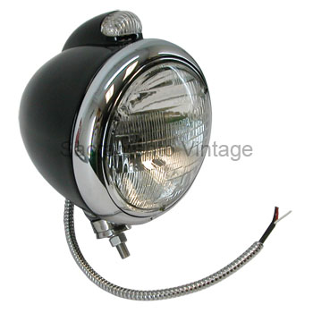 [13200-10] GUIDE STYLE HEADLAMP SEALED BEAM GLOSS BLACK,CHROME RIM,CLEAR LENS