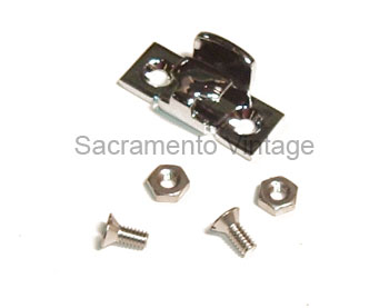 [06244-0] HOOD HINGE RETAINER BRACKET- CHROME / FRONT 1932-35 PASSENGER & 1932 PU / REAR 1933-36 PASSENGER