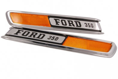 [208150-2] HOOD SIDE EMBLEMS PAIR F-350 1968-72