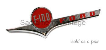 [08173] HOOD SIDE EMBLEMS- 1956 CHROME WITH PAINTED RED INSERT